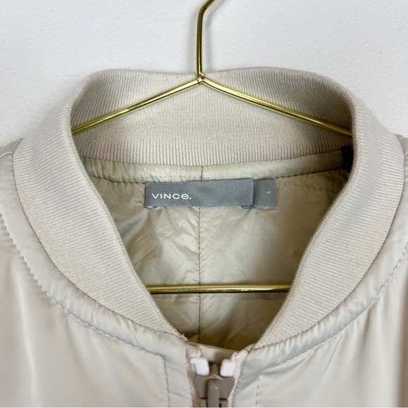 Vince Ruched Sleeve Satin Parachute Bomber Jacket Chalet Ivory Cream Size Small - Picture 9 of 16